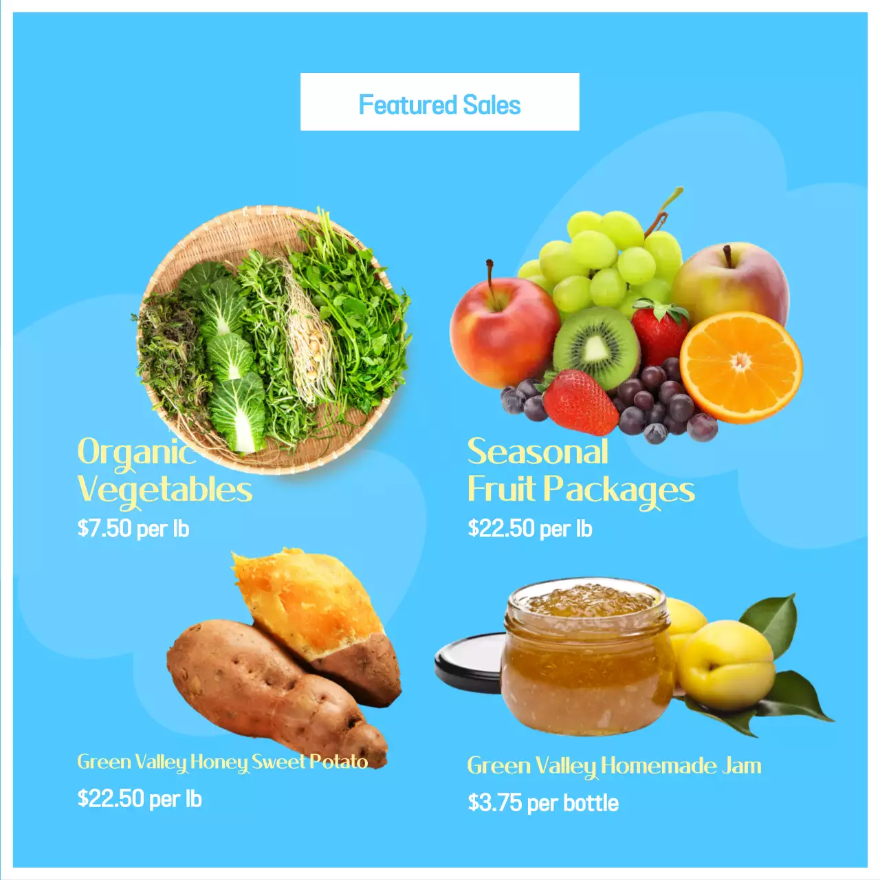 Promote a clean, yellow and light blue produce display