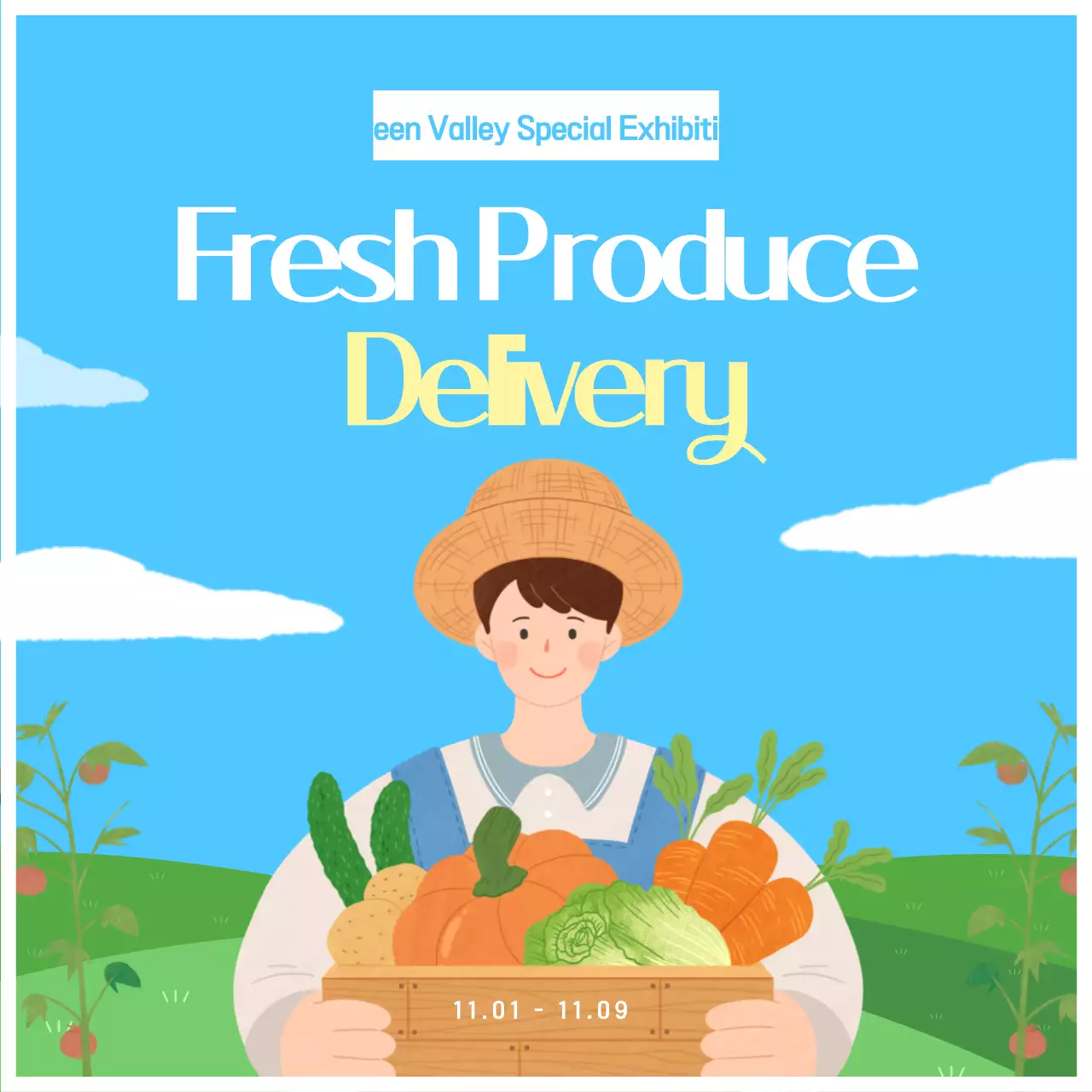 Promote a clean, yellow and light blue produce display