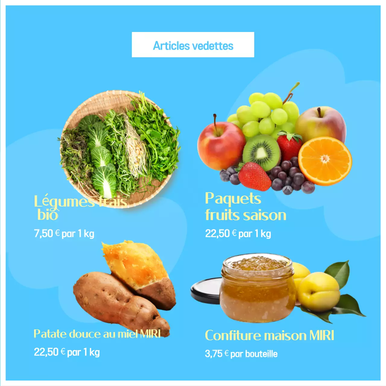 Promouvoir une présentation soignée des produits en jaune et bleu clair