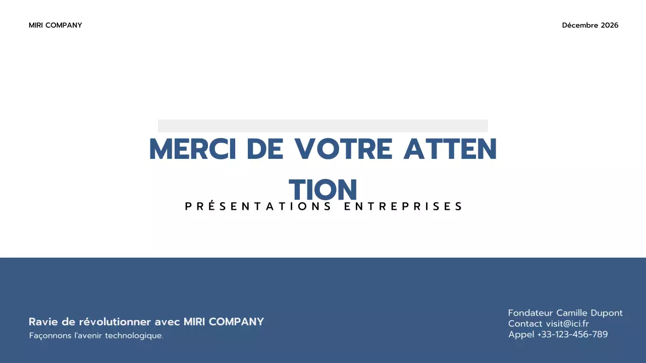 présentation professionnelle bleue de l'entreprise