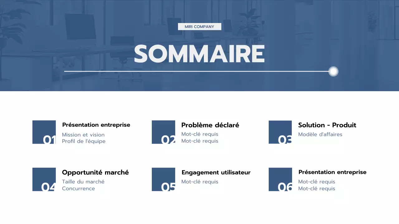 présentation professionnelle bleue de l'entreprise