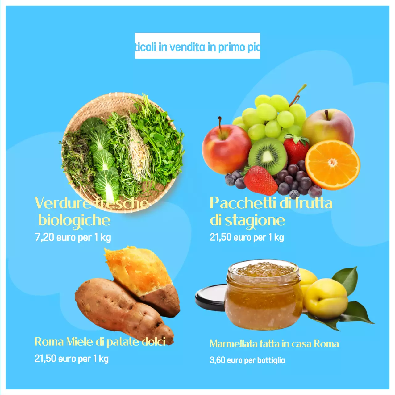 Promuovere un'esposizione ordinata di prodotti gialli e blu chiaro