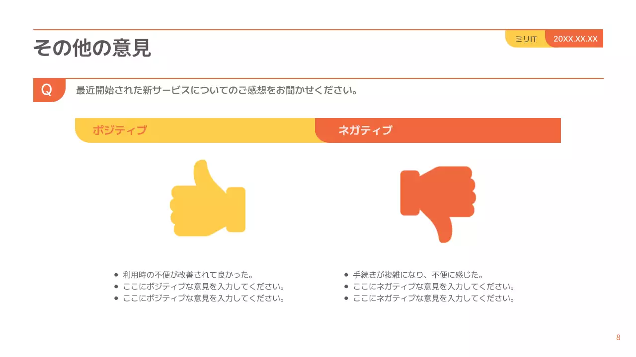 オレンジ シンプル アンケート 報告書 プレゼンテーション