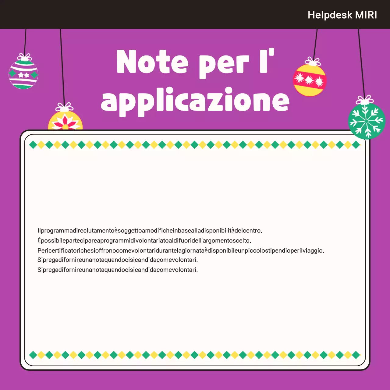 Tenete d'occhio le nostre opportunità di volontariato per la fine dell'anno