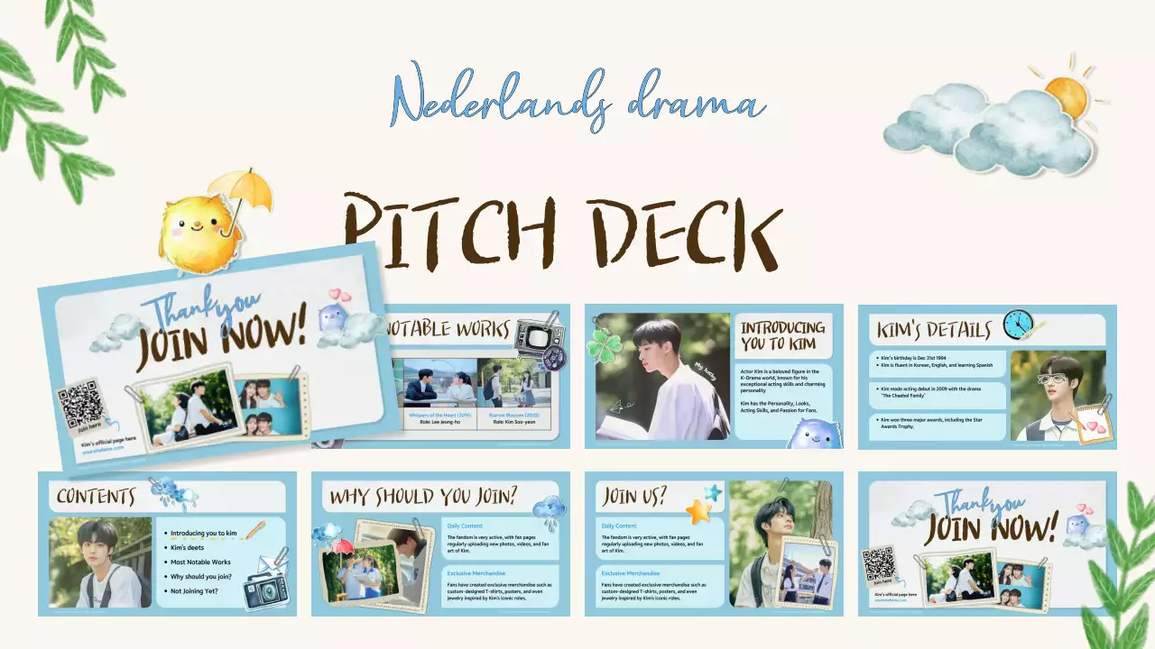 blauw esthetisch k-drama fandom pitch deck