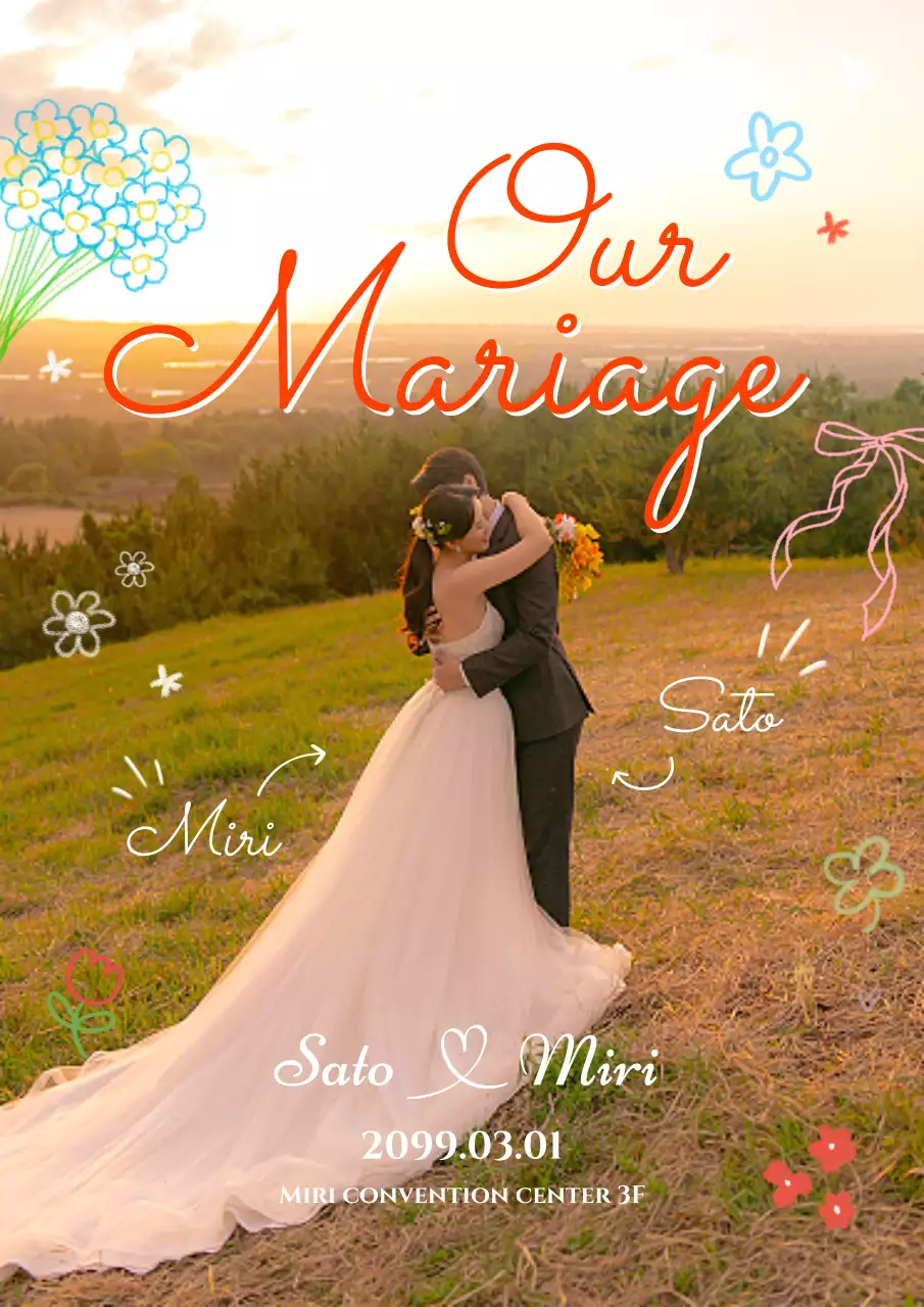 オレンジ ロマンチック 手書きのウェルカムボード