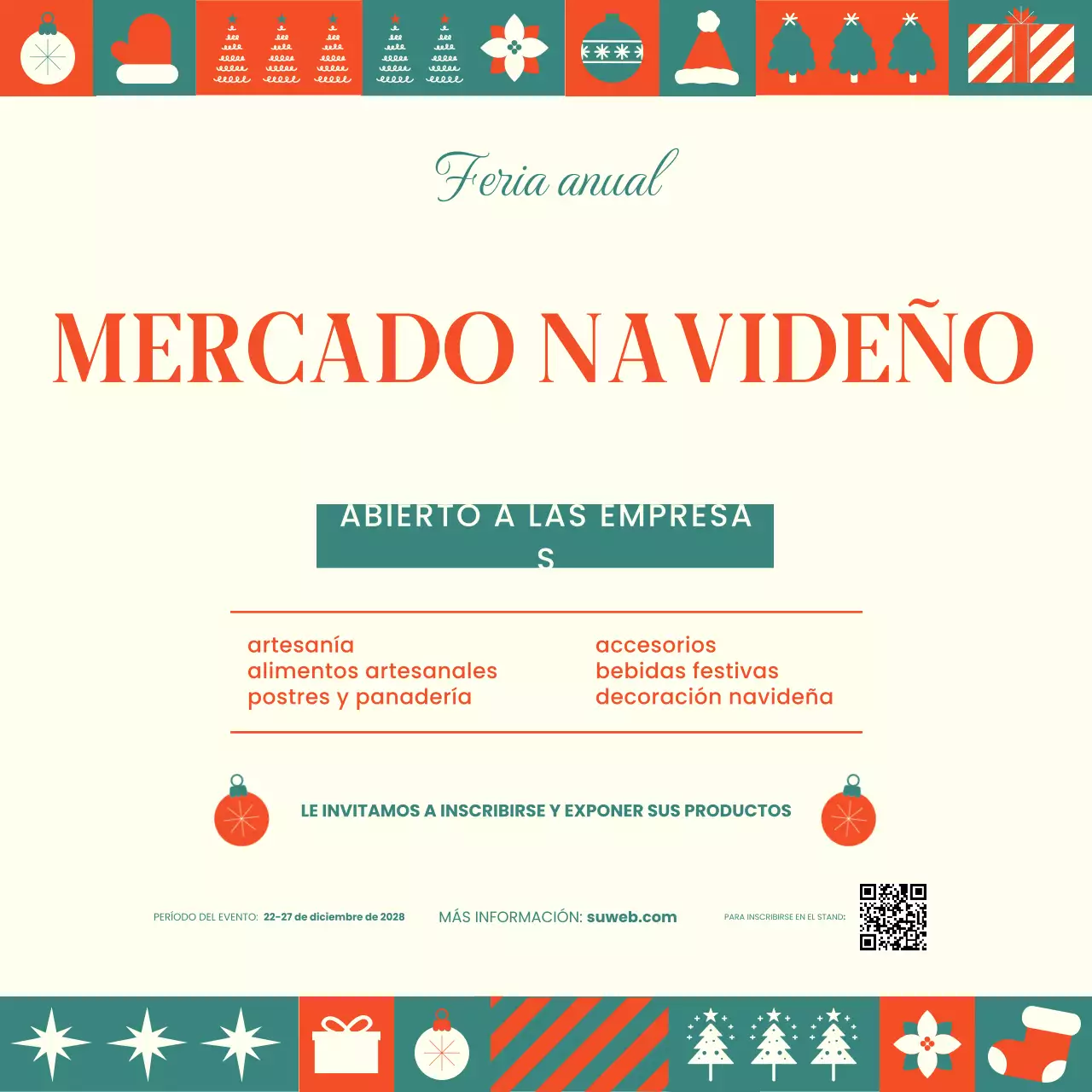 Invitación al mercado minimalista naranja Medios sociales