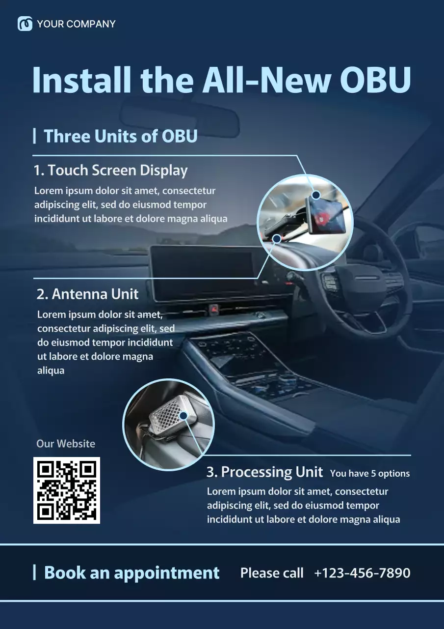 Blue Professional OBU Installation Vehicle Advertisement Web Poster