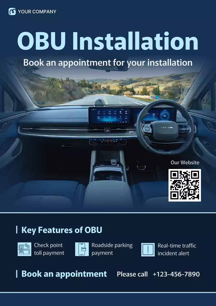 Blue Professional OBU Installation Vehicle Advertisement Web Poster