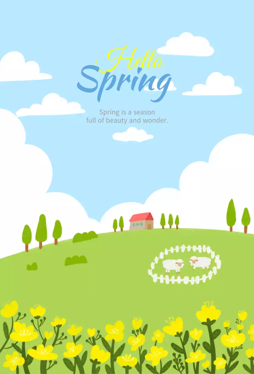 하늘색 아기자기한 봄 일러스트