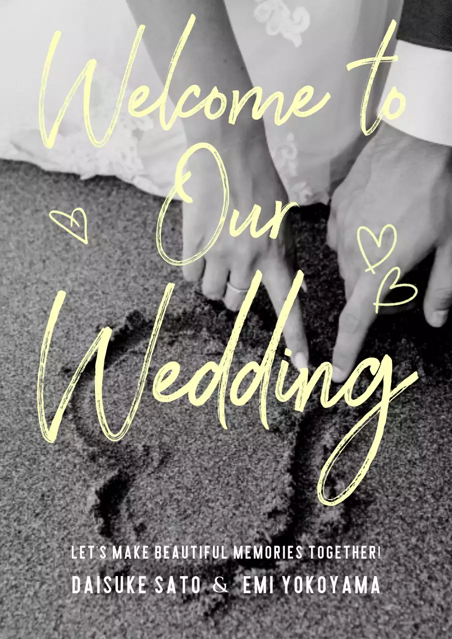 白黒 かわいい 手書きのウェルカムボード