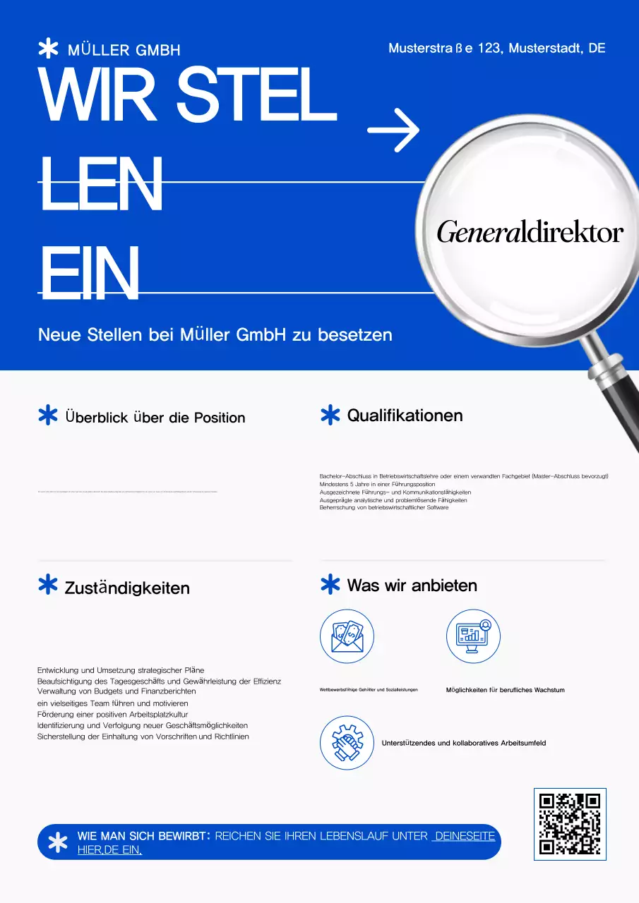 Blue Modern Einstellungsbekanntmachung