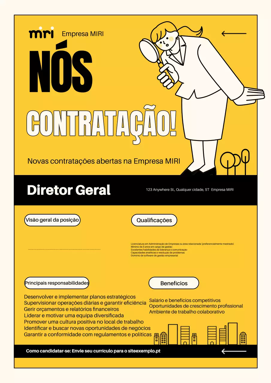 cartaz amarelo moderno de anúncio de contratação