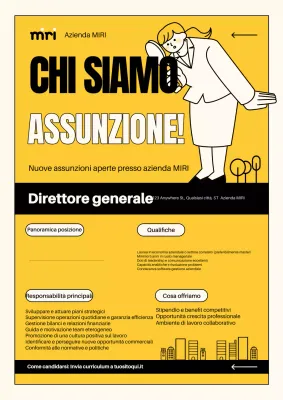 manifesto giallo moderno per l'assunzione di personale