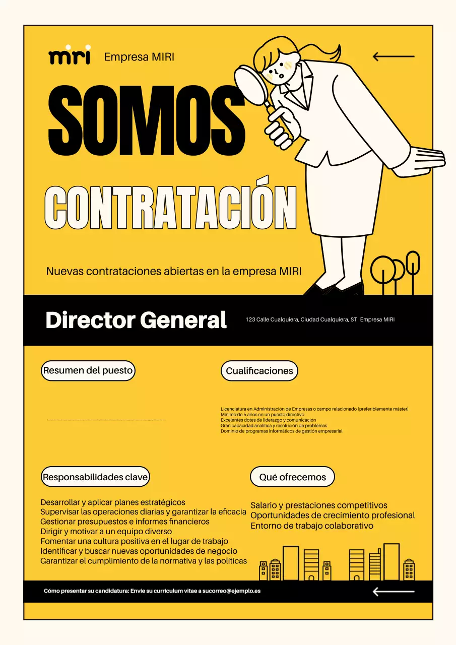 póster amarillo de contratación moderna