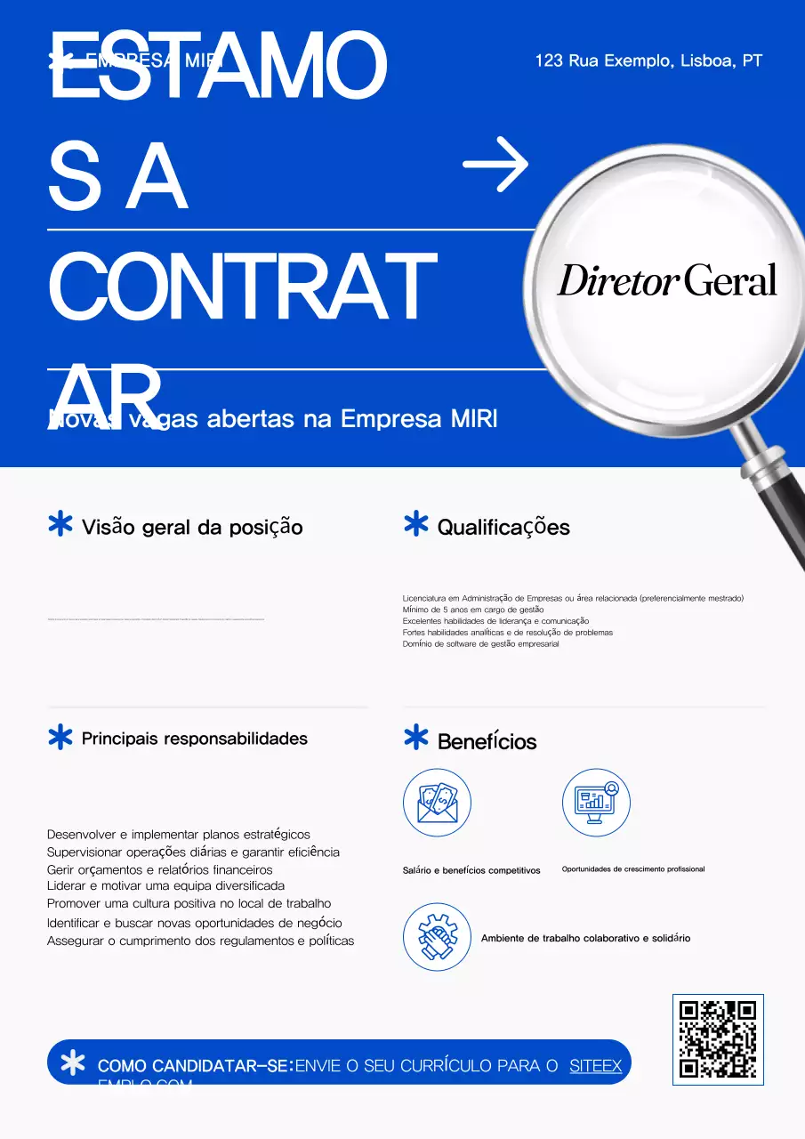 Anúncio de recrutamento da Blue Modern