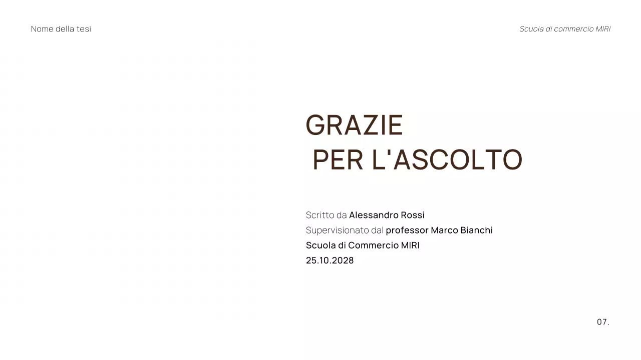 PRESENTAZIONE DI TESI PROFESSIONALE MINIMA E DI TENDENZA