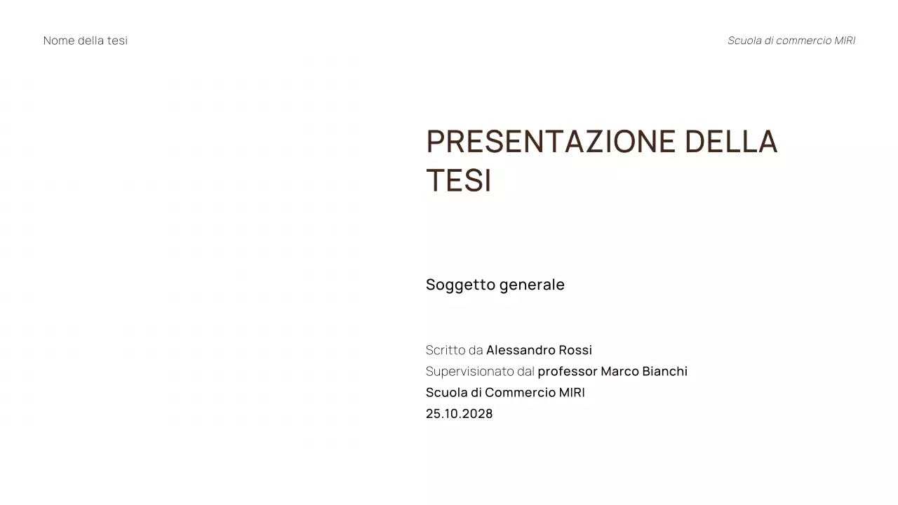 PRESENTAZIONE DI TESI PROFESSIONALE MINIMA E DI TENDENZA