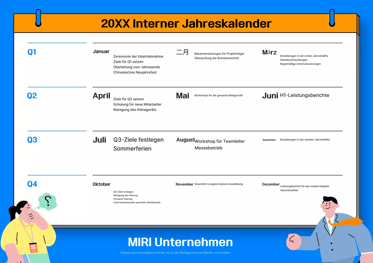 Blauer Standard-Jahresplanungskalender