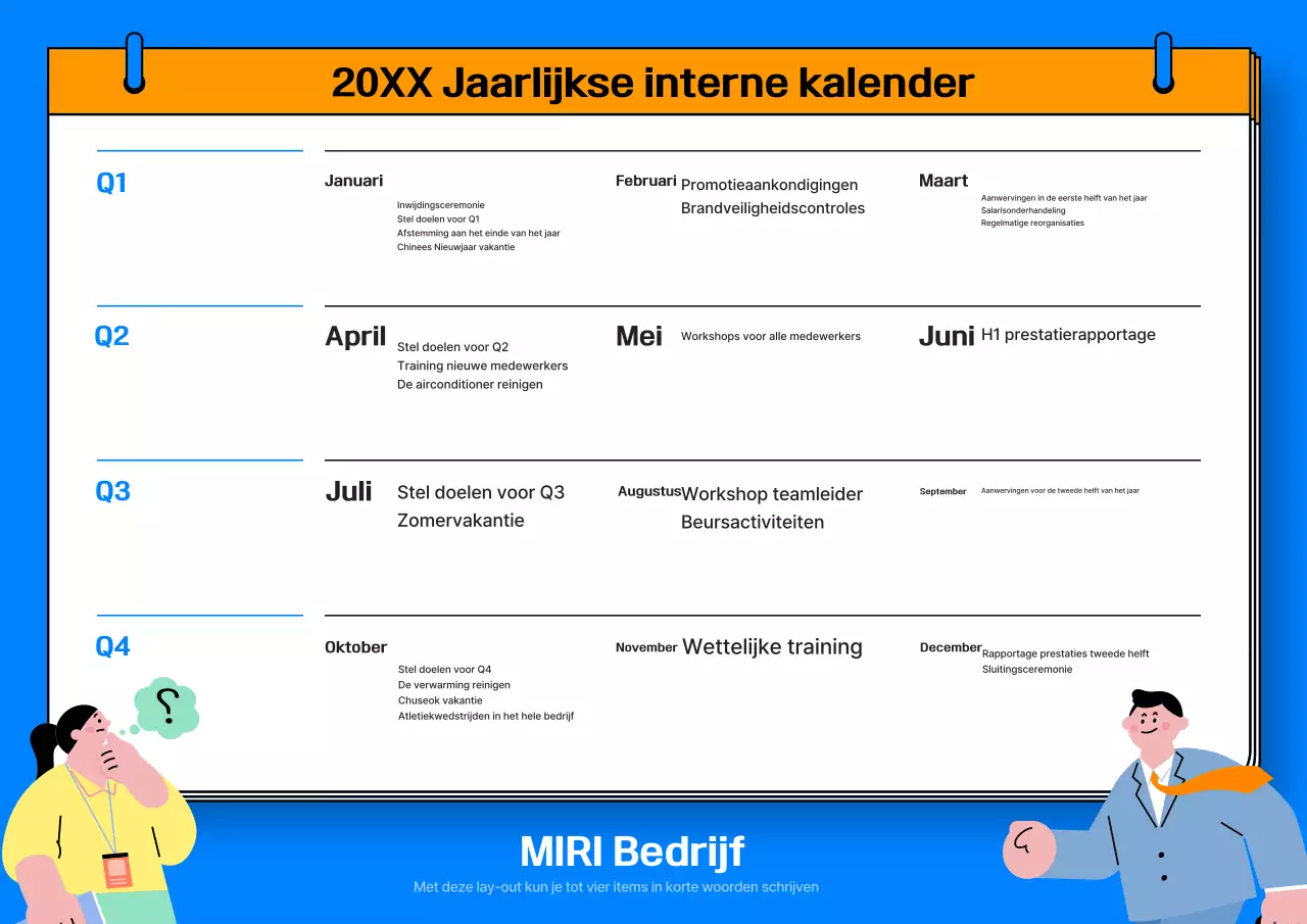 Blauwe standaard jaarplanningskalender