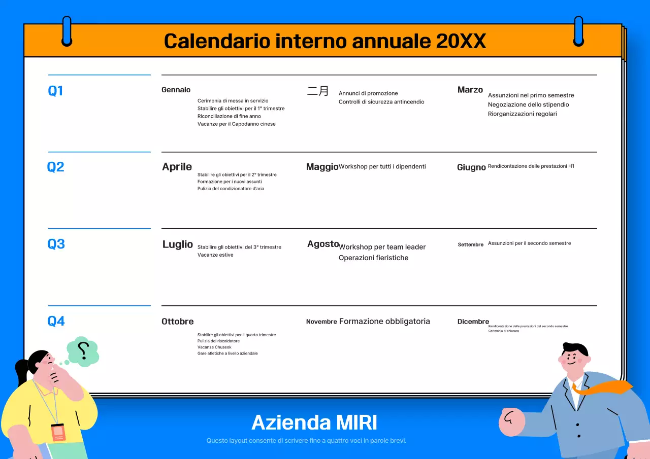 Calendario di pianificazione annuale predefinito blu