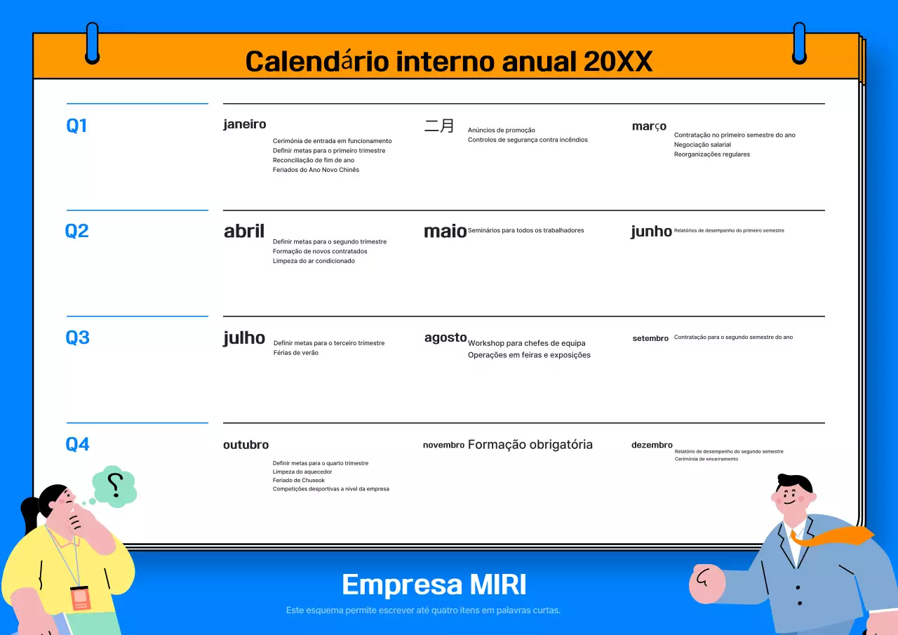 Calendário de planeamento anual azul por defeito