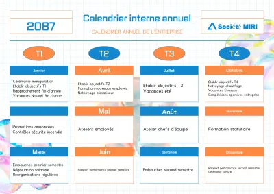 Calendrier annuel simple en bleu et orange