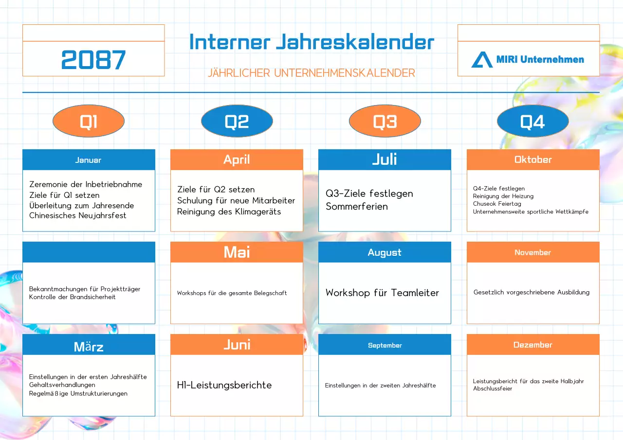 Einfacher Jahresplanungskalender in Blau und Orange