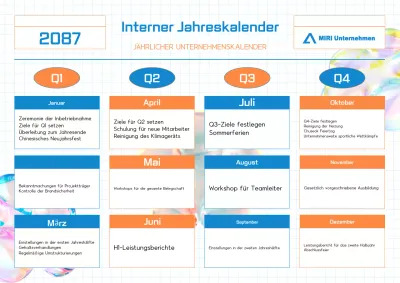 Einfacher Jahresplanungskalender in Blau und Orange