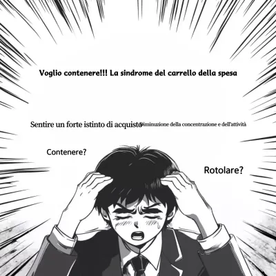 Parodia dello shopping a cartoni animati in bianco e nero