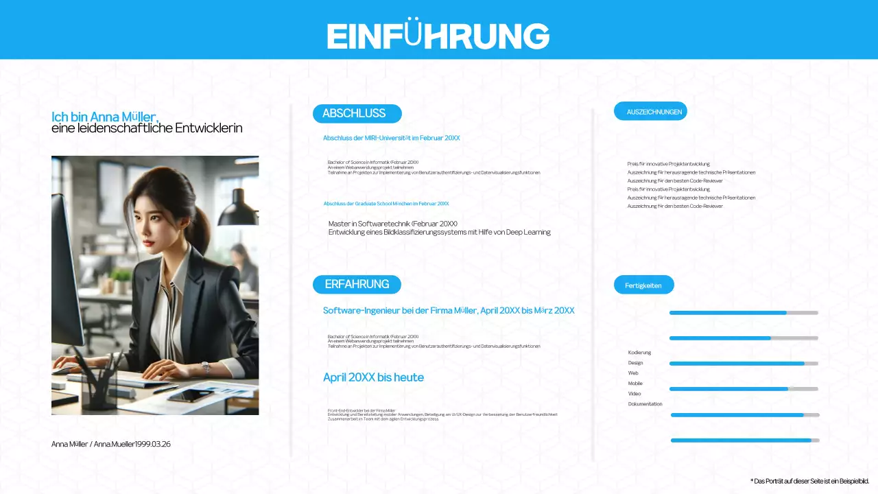 Einführung in das Blue Modern Portfolio