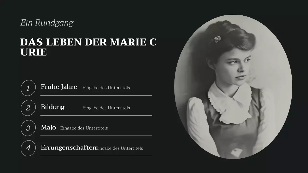 schwarz-beige klassischer Biographie-Vortrag