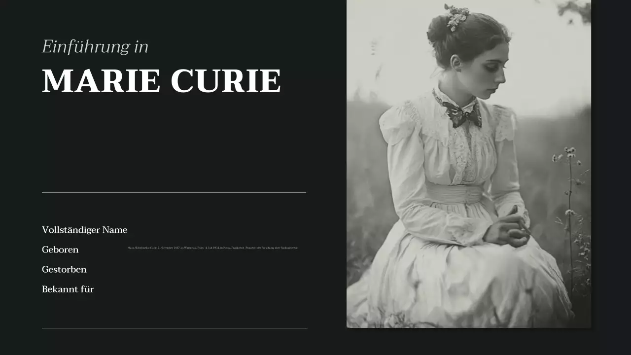 schwarz-beige klassischer Biographie-Vortrag