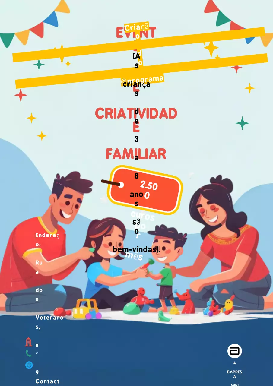 anúncio de evento familiar lúdico em laranja