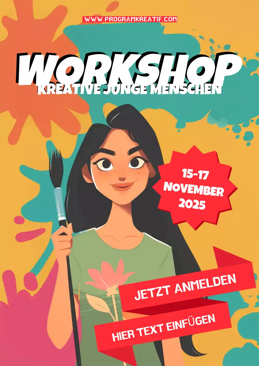Ankündigung eines farbenfrohen künstlerischen Workshops