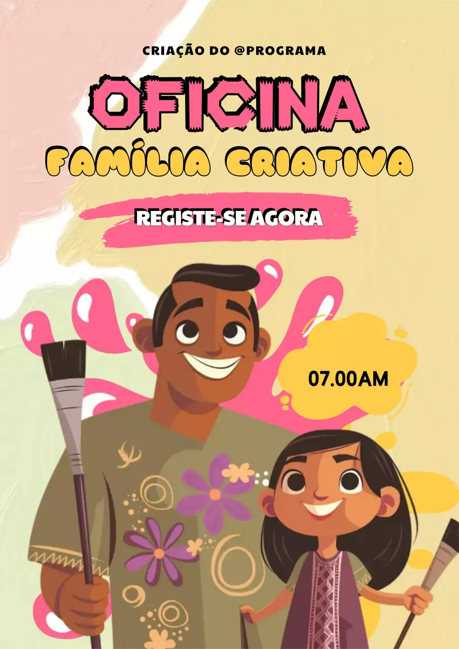 anúncio da oficina criativa cor-de-rosa
