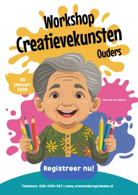 uitnodiging voor kleurrijke artistieke workshop