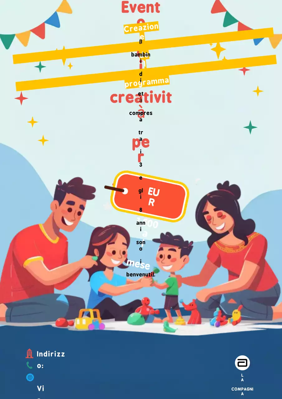 pubblicità arancione di un evento ludico per famiglie