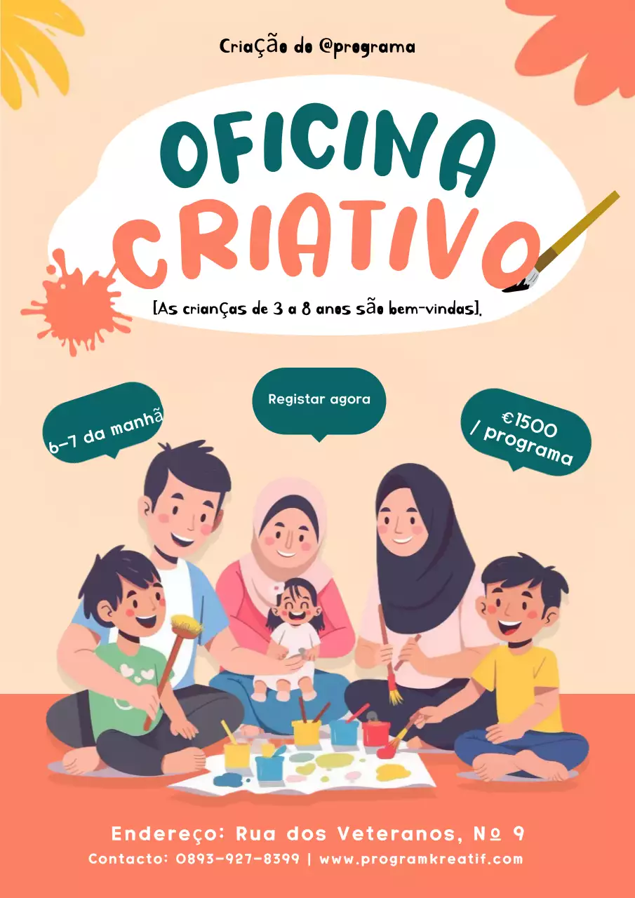 anúncio de oficina lúdica laranja