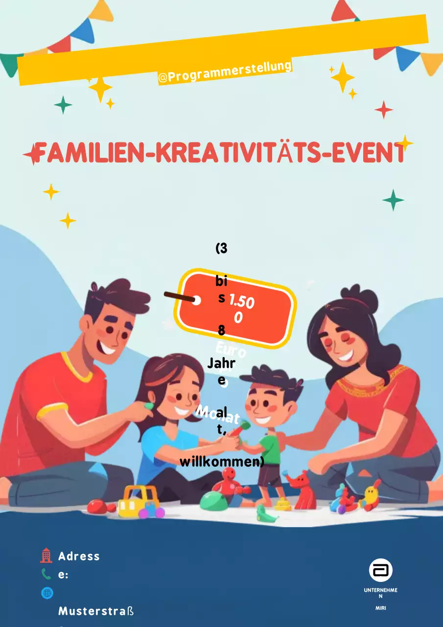 orangefarbene verspielte Familien-Event-Anzeige