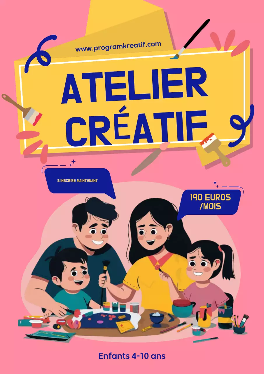 publicité pour l'atelier de création rose