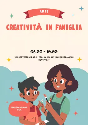 annuncio di evento familiare colorato e retrò