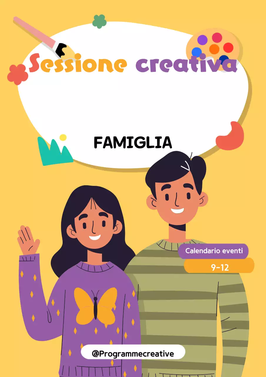 annuncio di evento creativo giallo per la famiglia