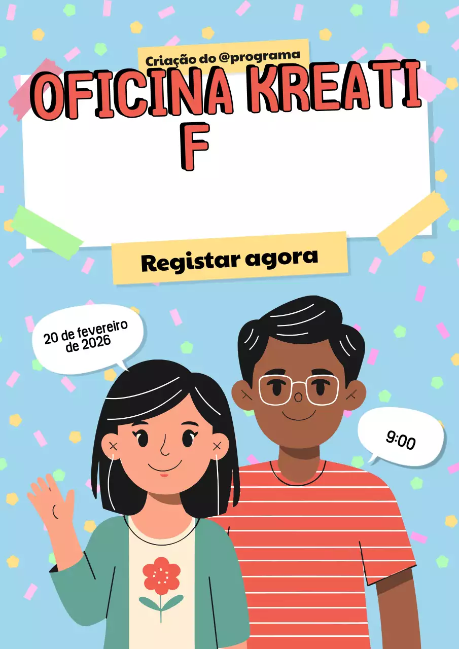 convite para oficina de banda desenhada colorida