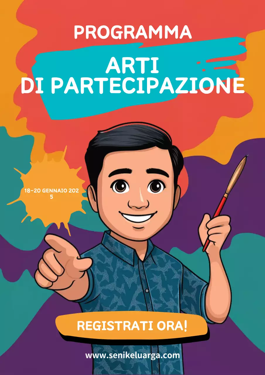 annuncio di un evento d'arte a fumetti colorato