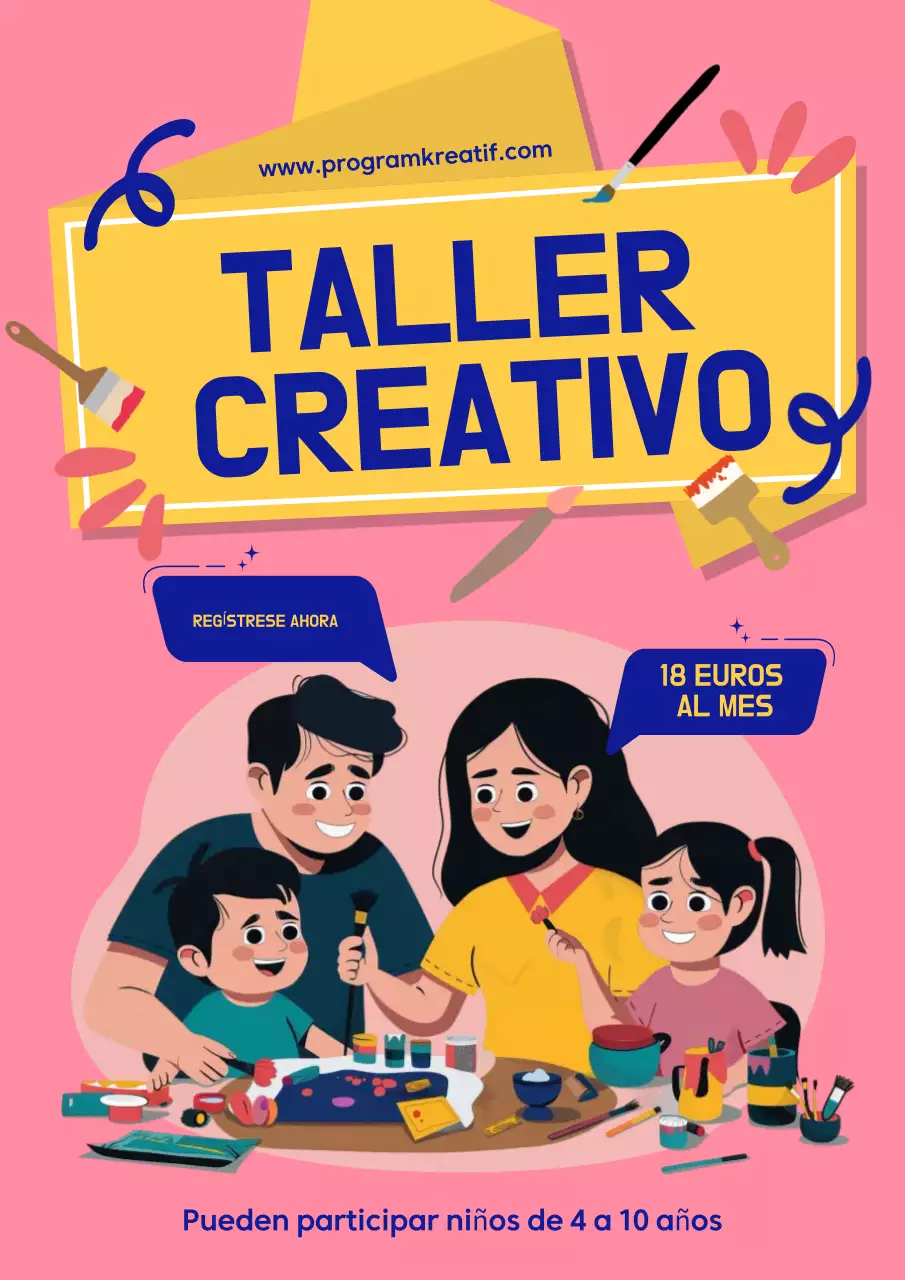 anuncio del taller creativo rosa
