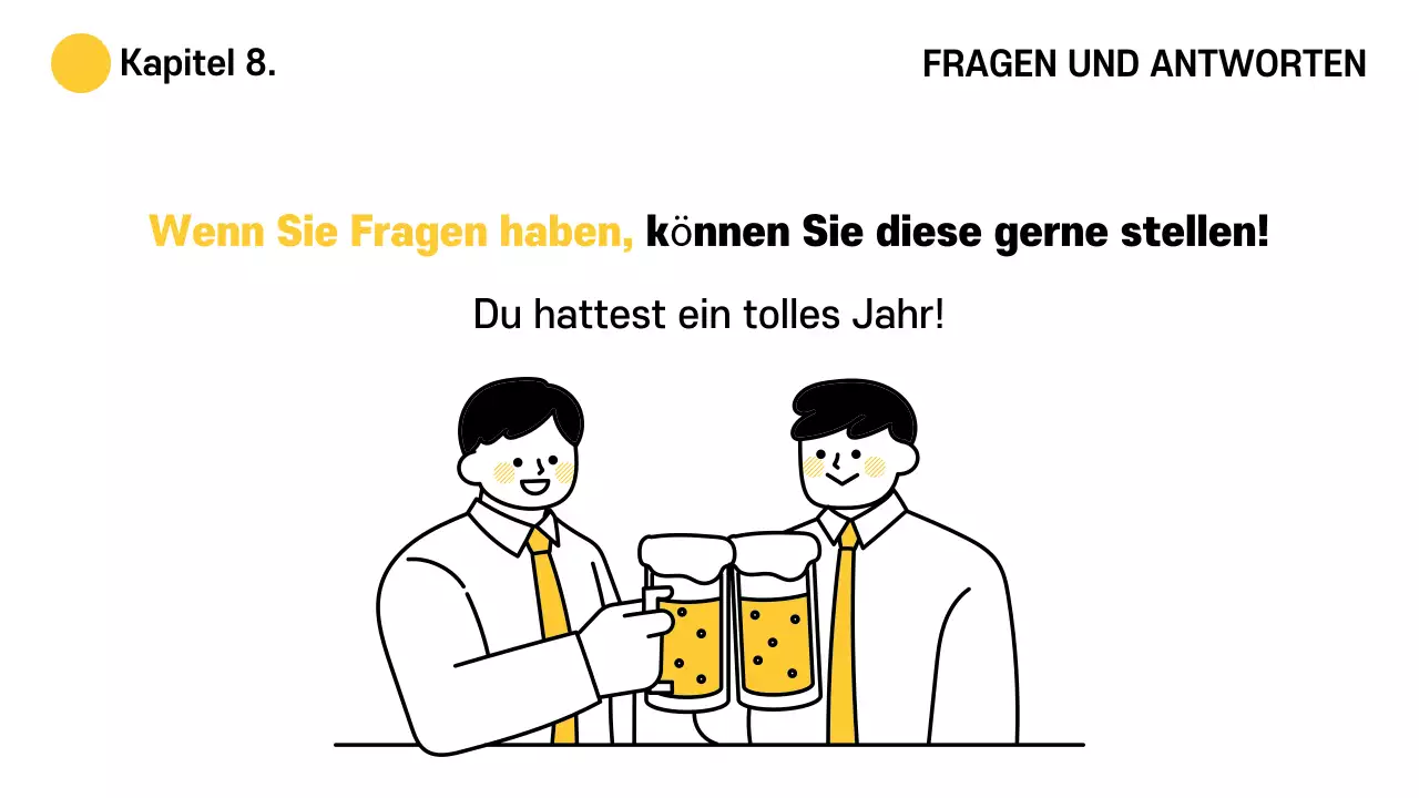 Gelb Einfache Materialien für die Abschlussfeier des Unternehmens