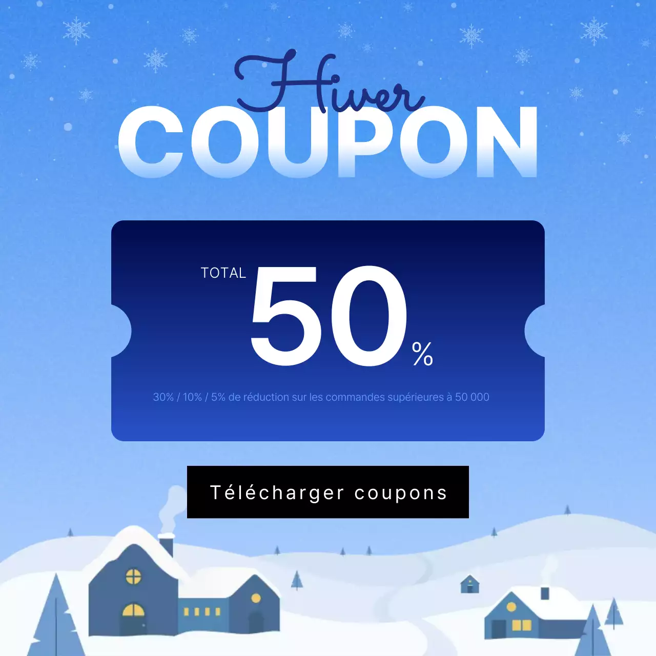 Coupon promotionnel bleu clair simple pour l'hiver