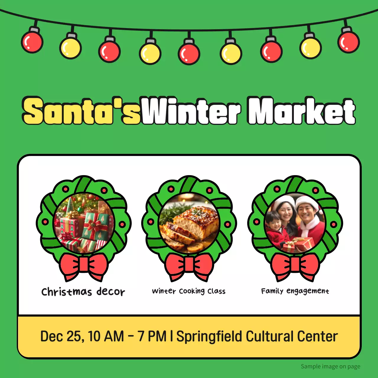 Eventos de Natal acolhedores e amarelos