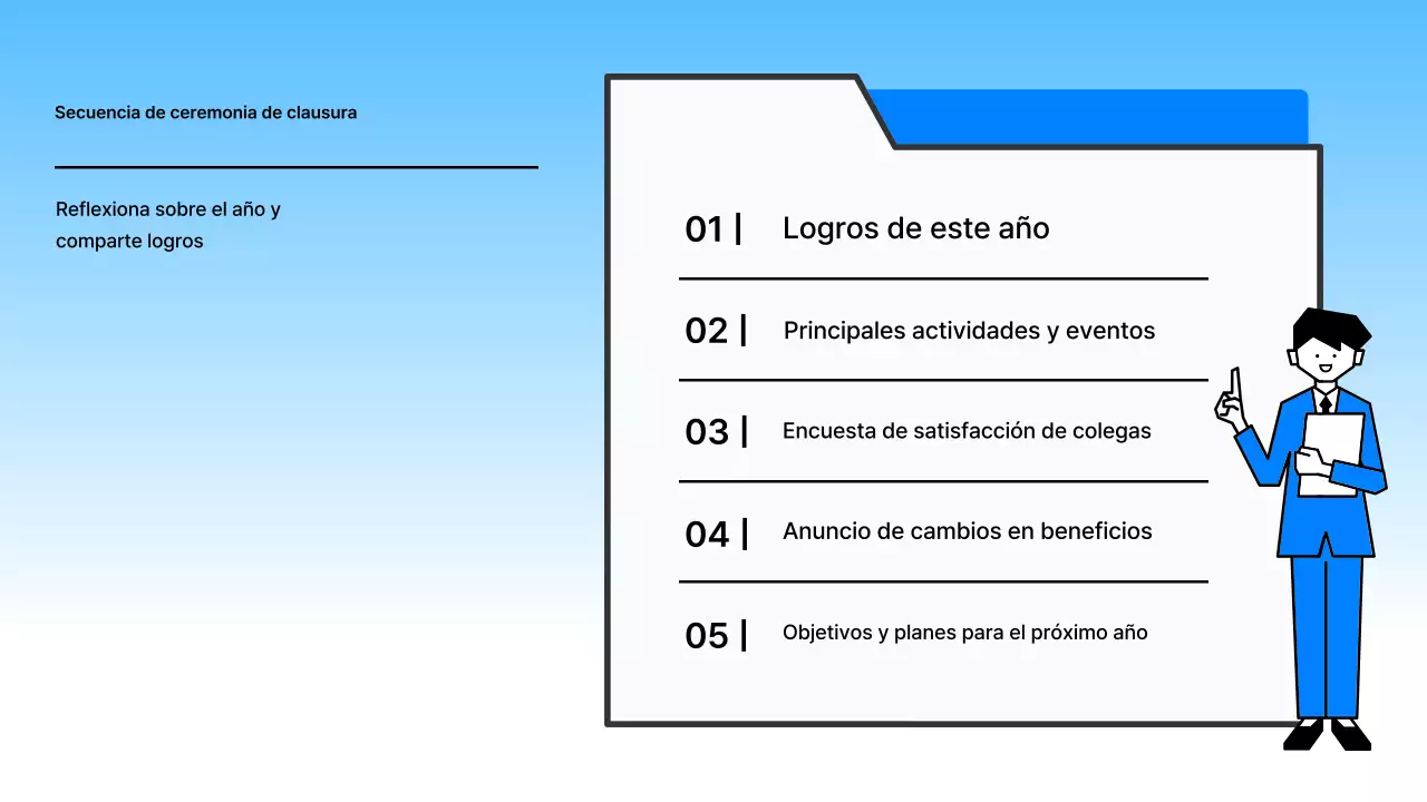 Ceremonia de clausura limpia de azul claro